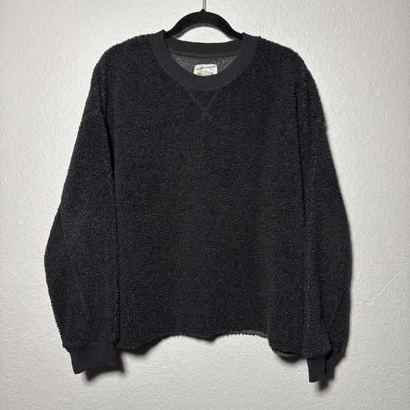 American Eagle Sweater Womens XL Teddy Sherpa Crop Boxy Gray Crew Neck - Picture 1 of 4